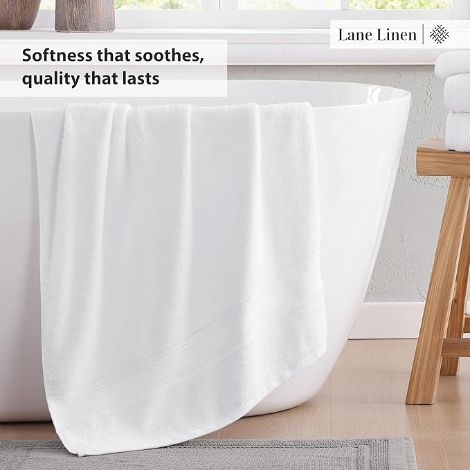 LANE LINEN Luxury Bath Towels Set - 3 Piece 100% Cotton Bathroom Towels, Quick Dry, Extra Aborbent, Super Soft Towels Set 1 Hand Towel, 1 Wash Cloths, 1 Bath Towel, White