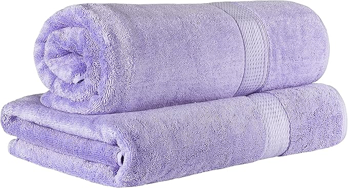 Superior Egyptian Cotton Pile Bath Sheet Set of 2, Ultra Soft Luxury Towels, Thick Plush Essentials, Absorbent Heavyweight, Guest Bath, Hotel, Spa, Home Bathroom, Shower Basics, Purple