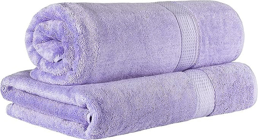 Superior Egyptian Cotton Pile Bath Sheet Set of 2, Ultra Soft Luxury Towels, Thick Plush Essentials, Absorbent Heavyweight, Guest Bath, Hotel, Spa, Home Bathroom, Shower Basics, Purple