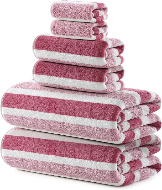 REDKISS Ultra Soft Bath Towel Set 6-Piece 35"x70" | 100% Microfiber, Highly Absorbent | Quick Dry Towels for Bathroom, Spa, Gym | 2 Bath, 2 Hand, 2 Washcloths | Pinkish-red