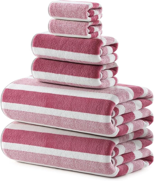 REDKISS Ultra Soft Bath Towel Set 6-Piece 35"x70" | 100% Microfiber, Highly Absorbent | Quick Dry Towels for Bathroom, Spa, Gym | 2 Bath, 2 Hand, 2 Washcloths | Pinkish-red