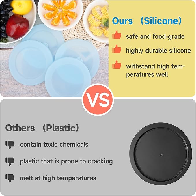 4 Pack Silicone Lids for Corelle Vitrelle 18-Oz Soup/Cereal Bowls, Freezer & Microwave & Dishwasher Safe (Bowl not included)