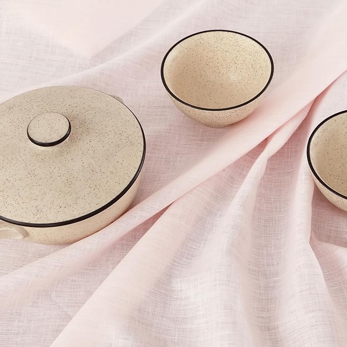 Solino Home Linen Pink Table Runner 120 Inches Long - 100% Pure Linen Hemstitch 14 x 120 Inch Table Runner for Dining, Valentines - Classic Hemstitch