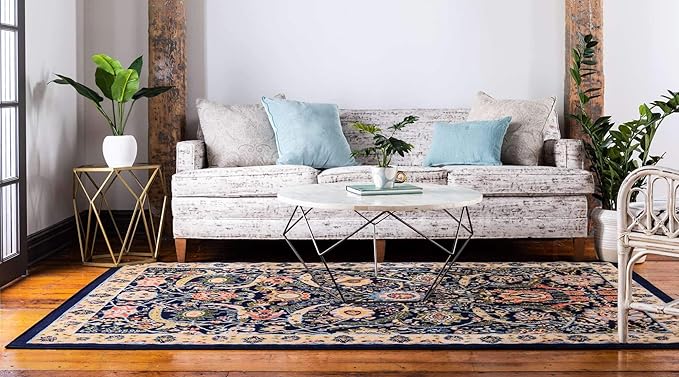 Unique Loom Espahan Collection Area Rug - Cape Cod (7' 1" x 10' Rectangle, Navy Blue/ Black)