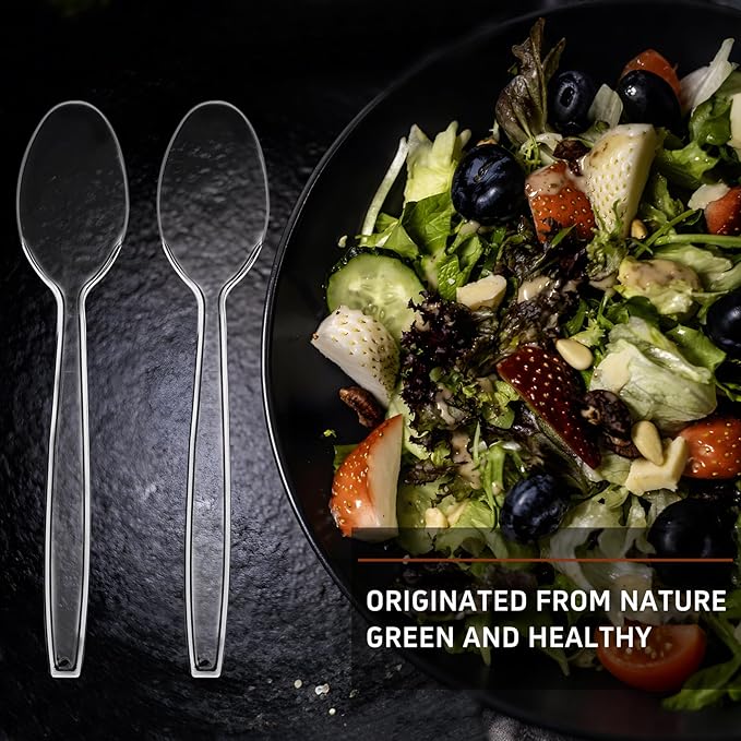 Liacere 360 Pieces Clear Plastic Spoons - Heavyweight Disposable Spoons-6.7inch Heavy Duty clear Cutlery - Plastic Utensils - Perfect for Chrismas Parties and Restaurants for Spring