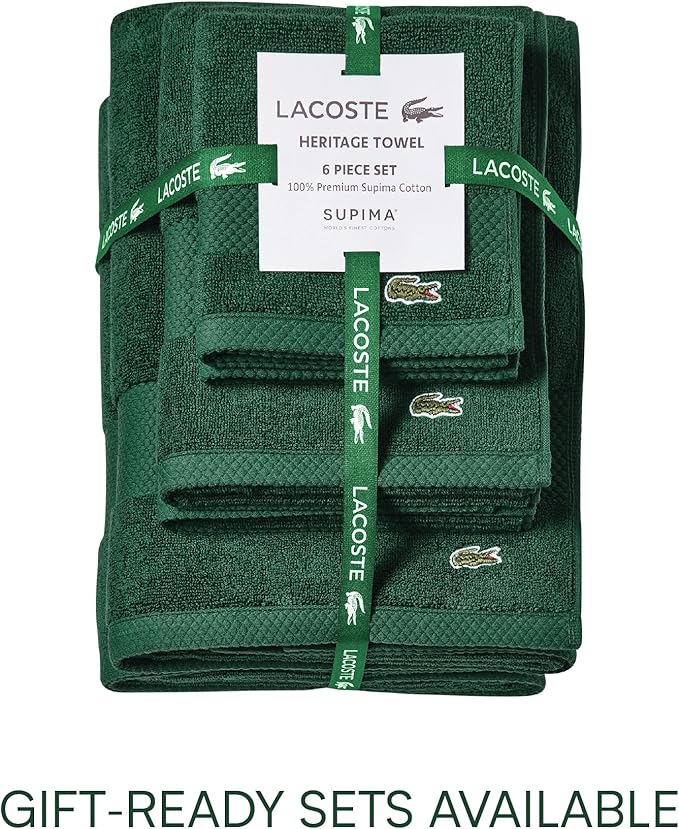 Lacoste Heritage 100% Supima Cotton Bath Towel, Croc Green, 30" x 54" – Highly Absorbent & Quick Drying, Premium Super Soft Bath Towel, Bathroom Essential, Gift for All Occasions, Machine Washable