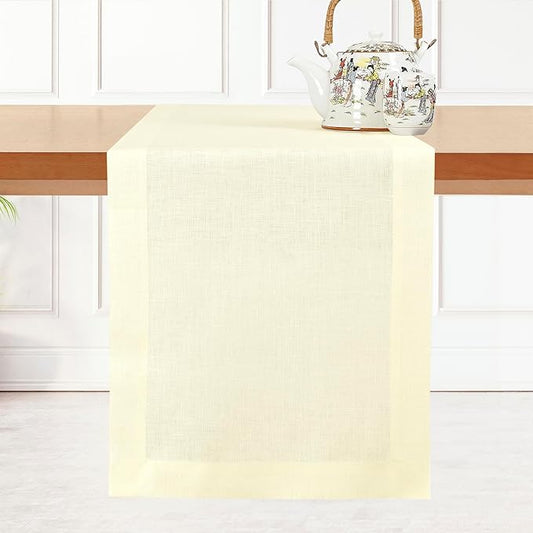 D'Moksha Homes Linen Cream Table Runner 72 Inches Long - 100% Pure Linen 14 x 72 Inch Table Runner for Dining, Winter, Holiday, New Year - Machine Washable
