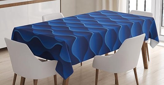 Ambesonne Dark Blue Tablecloth, Ocean Waves Inspired Pattern Elliptic Oval Horizontal Curvy Lines Calm Serene, Dining Room Kitchen Rectangular Table Cover, 52" X 70", Dark Blue
