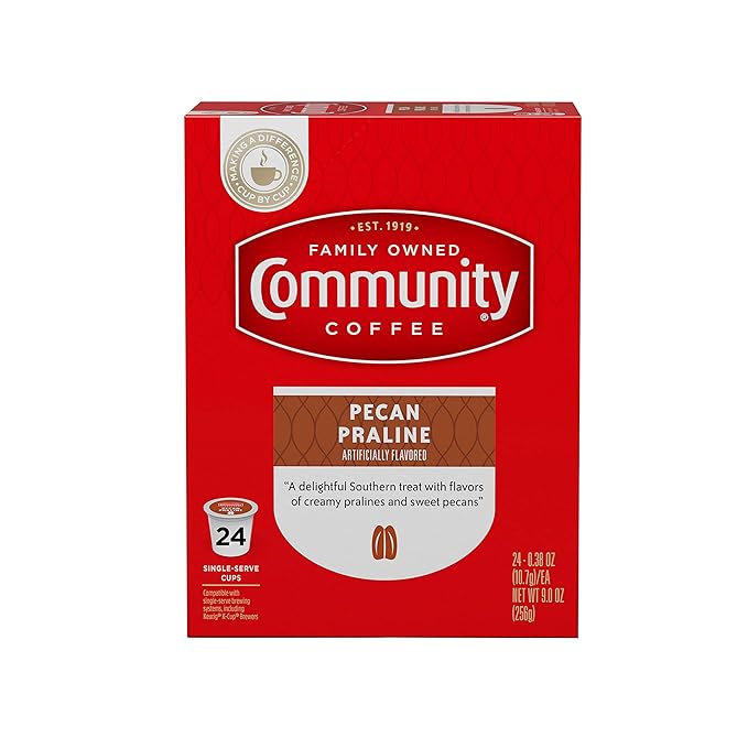 Community Coffee Southern Pecan Praline Flavored 96 Count Keurig K-Cup Coffee Pods, Medium Roast, 24 Count (Pack of 4)