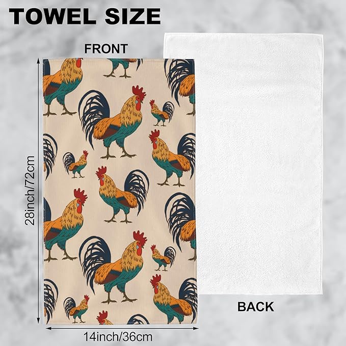 Hand Towels Set of 2 Bright Roosters Towels for Bathroom Soft Absorbent Decorative Hand Bath Towels Dish Towels for Kitchen Sports Gym Yoga Home Decor 14 x 28 in