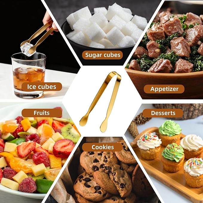 Pleafind 16 PCS Mini Serving Tongs - 4.3 inch, Food-Grade 18/8 Stainless Steel Mini Tongs, Mirror-polished Charcuterie Accessories for Coffee shops, tea party, bars, Sugar and Ice Bucket