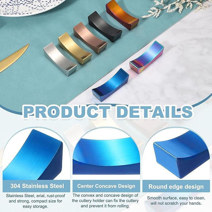 uxcell 2pcs Chopstick Rest, 304 Stainless Steel Chopsticks Holder 2.32" x 0.7" x 0.74", Household Tableware Kitchen Tools for Spoon Fork Teaspoon Dining Tool Rest, Blue