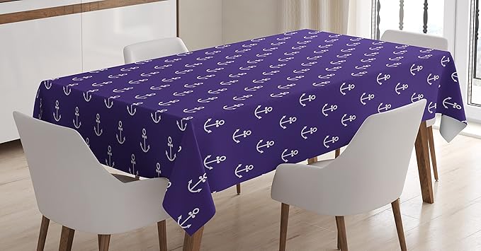 Ambesonne Marine Tablecloth, Sealife Ocean Yacht Design Vector Anchor Marine Inspired Artwork Image, Rectangular Table Cover for Dining Room Kitchen Decor, 60" X 90", Purple White
