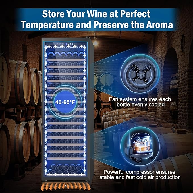 Wine Fridge 24 Inch, 190 Bottles Freestanding or Built-in Wine Cooler Refrigerator with Sliding Rail Shelves, Professional Wine Cellar Low Noise, Black