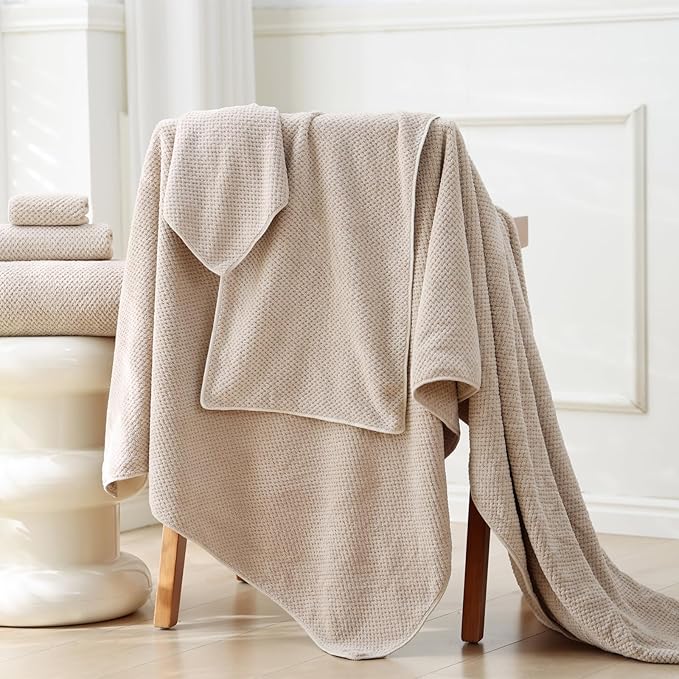 40x80 Inches Bath Sheets Towels for Adults Oversized Bath Towels Extra Large Luxury Super Soft Absorbent Quick Dry Microfiber (Beige,6PCS)