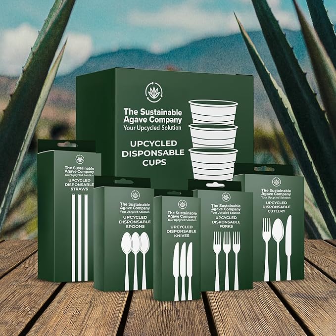 Sustainable Agave Co - Agave Fiber Cutlery Set - 200 pcs/each (600pcs total) - Plant-Based, Made With Upcycled Materials - Bulk Brown Forks, Knives Spoons Variety Pack