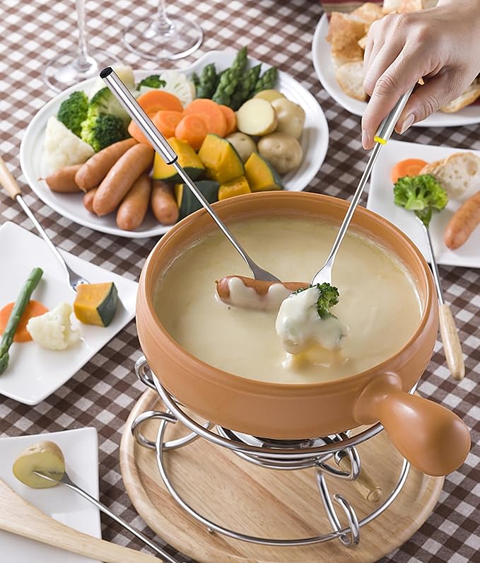 6 PCS Stainless Steel Fondue Forks, 9.5 Inch Color-Coded Cheese Fondue Forks Smores Sticks with Heat Resistant Handle for Chocolate Fountain Cheese Fondue Roast Marshmallows Desserts Fruits