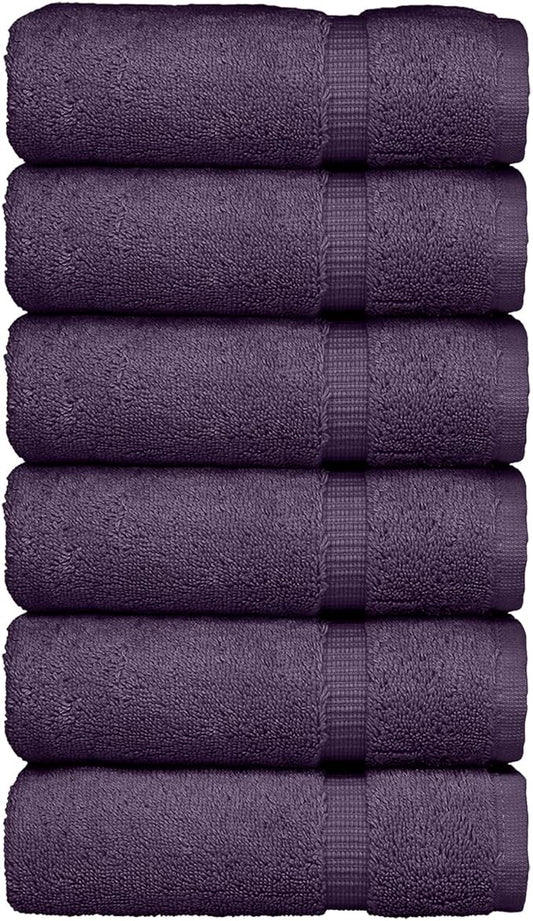 Luxury Hotel & Spa Collection, Quick Dry 100% Turkish Cotton 700 GSM, Eco Friendly Towel, for Bathroom, Gymand Kitchen Dobby Border Soft Hand Towel Set 16 X 30, Plum, Hand Towels - Set of 6