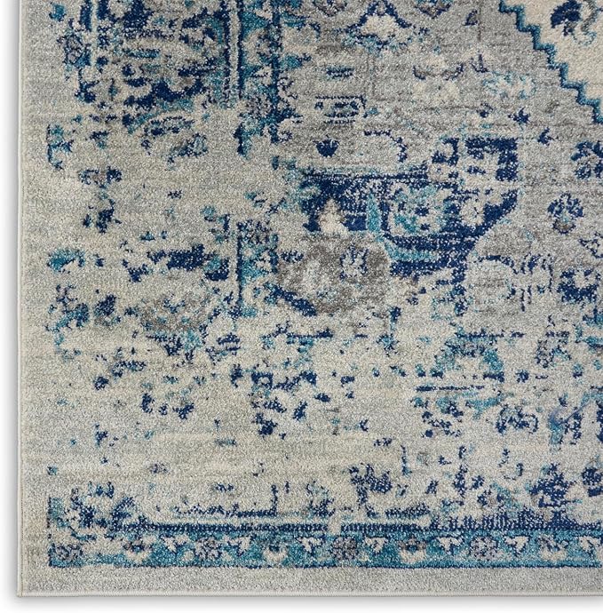 Nourison Home Tranquil Ivory/Light Blue 7' x 10' Area Rug - Easy Clean, Non Shedding, Bed Room, Living Room, Dining Room, Kitchen (7' x 10')