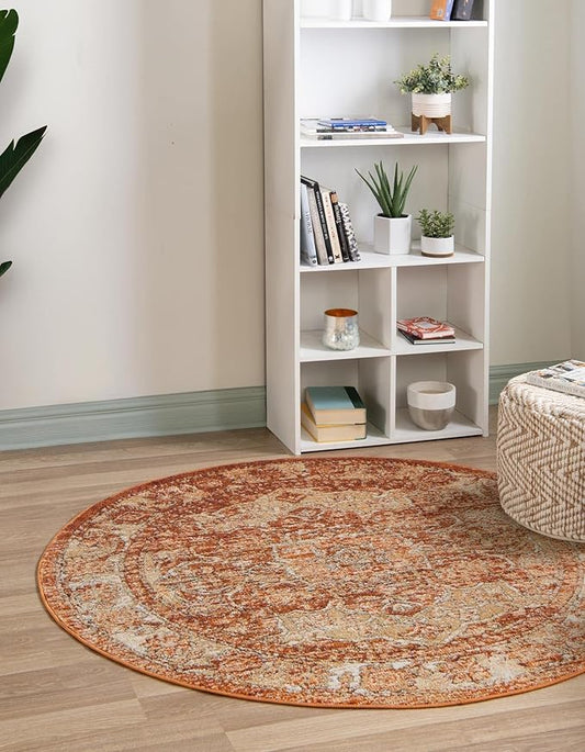 Unique Loom Isabella Collection Area Rug - Adjani (3' 3" Round, Rust Red/ Black)