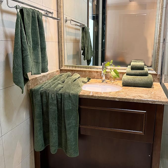 YTYC 29x59 Inch Bath Towels Set of 6 Large, Super Soft Lint Free Lightweight Microfiber Shower Towels for Bathroom 80% Polyester (Olive Green, 6 Piece)