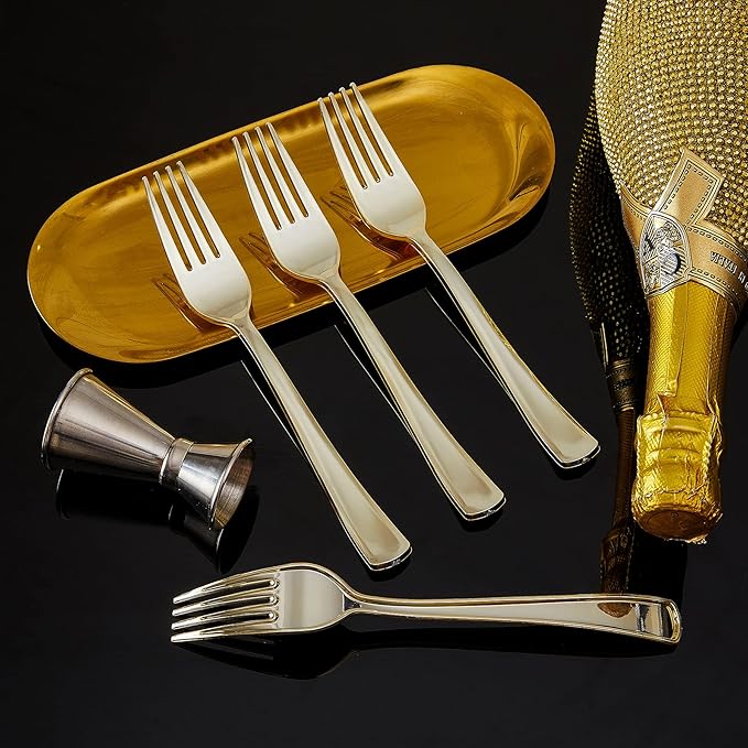 N9R 180PCS Gold Plastic Forks, Solid, Durable and Heavy Duty Plastic Forks, Perfect Utensils for Parties, Weddings and other Formal Events