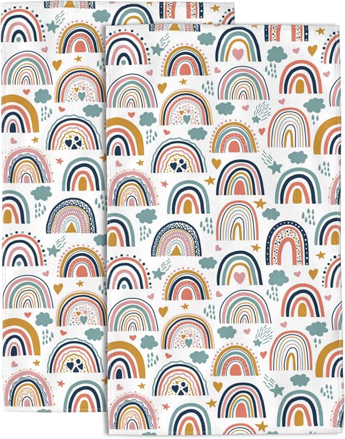 Hand Towels Set of 2 Bohemian Rainbows Towels for Bathroom Soft Absorbent Decorative Hand Bath Towels Dish Towels for Kitchen Sports Gym Yoga Home Decor 14 x 28 in