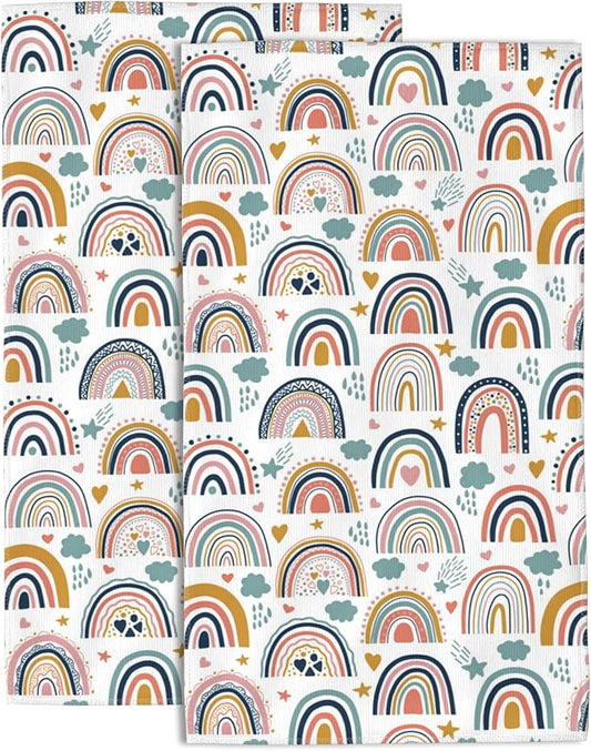 Hand Towels Set of 2 Bohemian Rainbows Towels for Bathroom Soft Absorbent Decorative Hand Bath Towels Dish Towels for Kitchen Sports Gym Yoga Home Decor 14 x 28 in