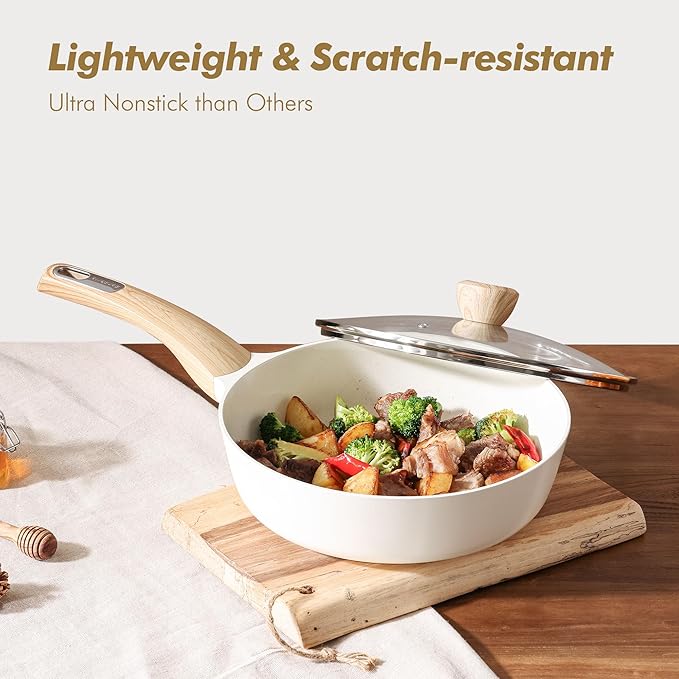 SENSARTE Ceramic Cookware Sets, Pots and Pans Set Non stick, 14-Piece Induction Cookware, Non toxic Healthy Non Stick Kitchen Cooking Set, with Frying Pans Set, PFAS PTFE PFOA PFOS Free