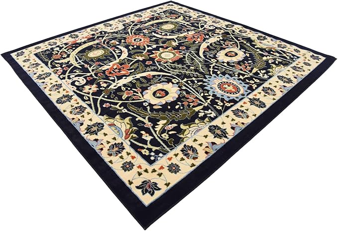 Unique Loom Espahan Collection Area Rug - Cape Cod (7' 10" Square, Navy Blue/ Black)