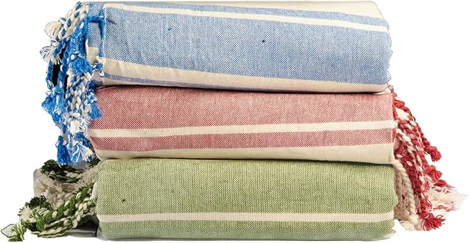 Salt Earth Cotton Turkish Beach Towel, Set of 3-36" X72" Large Bath Towels, Quick Dry Towel, Bathroom, Beach Essentials, Gym, Lightweight Large Towels for All (One Colour Stripe)