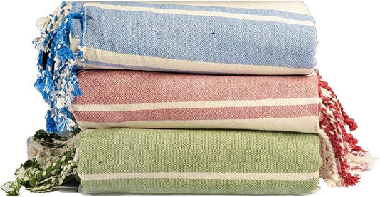 Salt Earth Cotton Turkish Beach Towel, Set of 3-36" X72" Large Bath Towels, Quick Dry Towel, Bathroom, Beach Essentials, Gym, Lightweight Large Towels for All (One Colour Stripe)