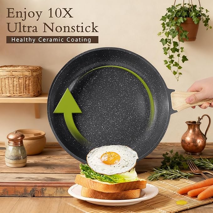 GiPP Ceramic Pots and Pans Set Non Stick - 17 Pcs Nonstick Cookware Set, Non-toxic Healthy Kitchen Cooking Set w/Frying Pans Set, Dishwasher Safe, PFAS PTFE PFOA PFOS Free