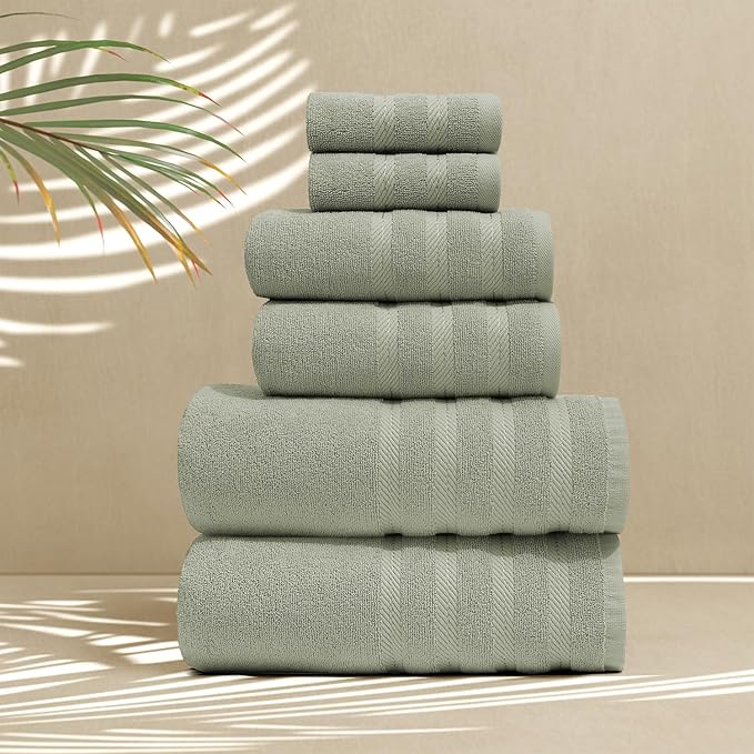 Hearth & Harbor Bath Towels for Bathroom - 100% Ring Spun Cotton Luxury Bathroom Towels - Soft & Highly Absorbent Bath Towels Set, 6 Piece Set, Sage Green
