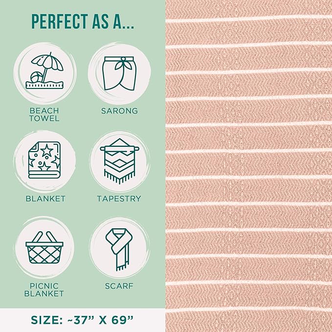 Sand Cloud Turkish Beach Towel - Sand Proof - 100% Certified Organic Turkish Towel - Quick Dry Towel for Beach, Picnic, Blanket or Bath Towel - As Seen on Shark Tank - Gocek (Beige)