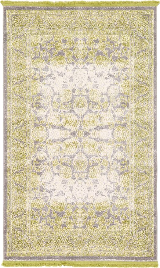 Modern Carved Vintage 3 feet by 5 feet (3' x 5') Arcadia Light Green Contemporary Area Rug