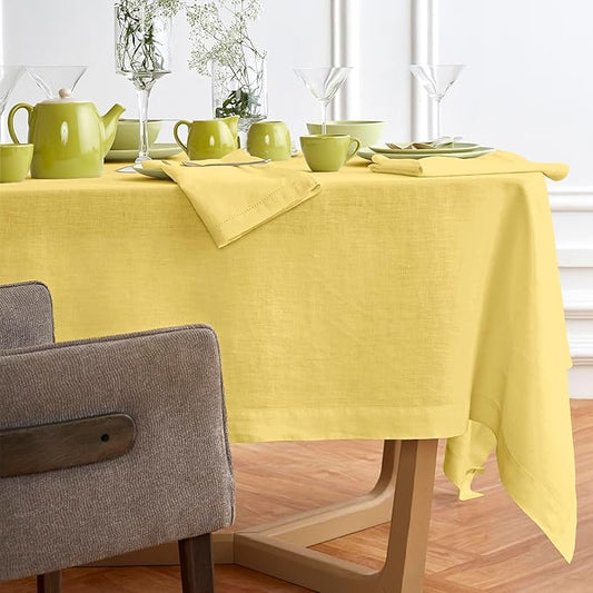 Solino Home Linen Yellow Tablecloth 70 x 108 Inch - 100% Pure Linen Rectangular Tablecloth - Machine Washable Table Cloth - Sonoma