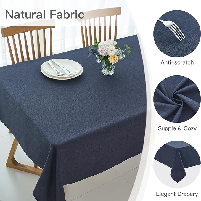 maxmill Square Linen Tablecloth Water Resistance Antiwrinkle Spillproof Stain Proof Fabric Table Cloth, Decorative Fabric Table Cover for Banquet Party Event Holiday Dinner, 70 x 70 Inch, Navy Blue