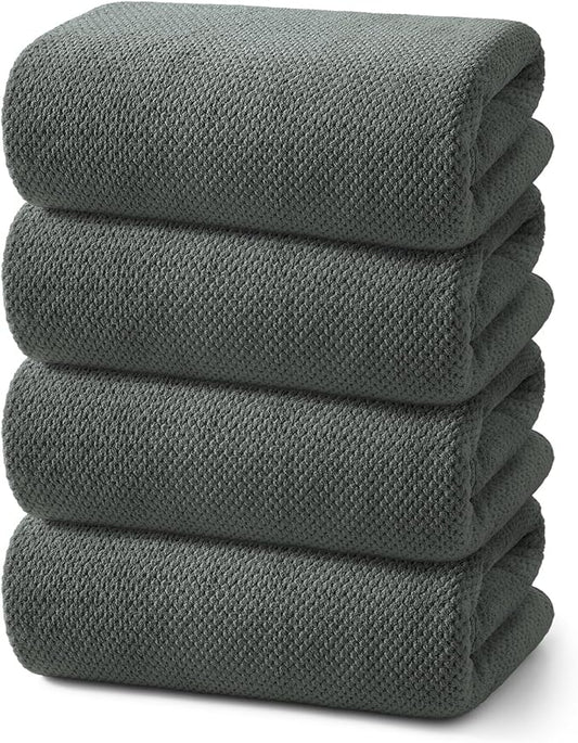REDKISS 4 Pack Premium Bath Towels, Plush Coral Fleece Towels for Bathroom, Extra Large Bath Towels Set of 4 (35 x 70 in), Super Soft Highly Absorbent Shower Towels for Spa, Gym, Travel, Dark Gray