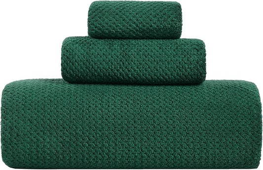 Large Bath Towels Set 30x60 Inches Super Soft Absorbent Quick Dry Luxury Microfiber Shower Towels for Bathroom -Dark Green,Pack of 3