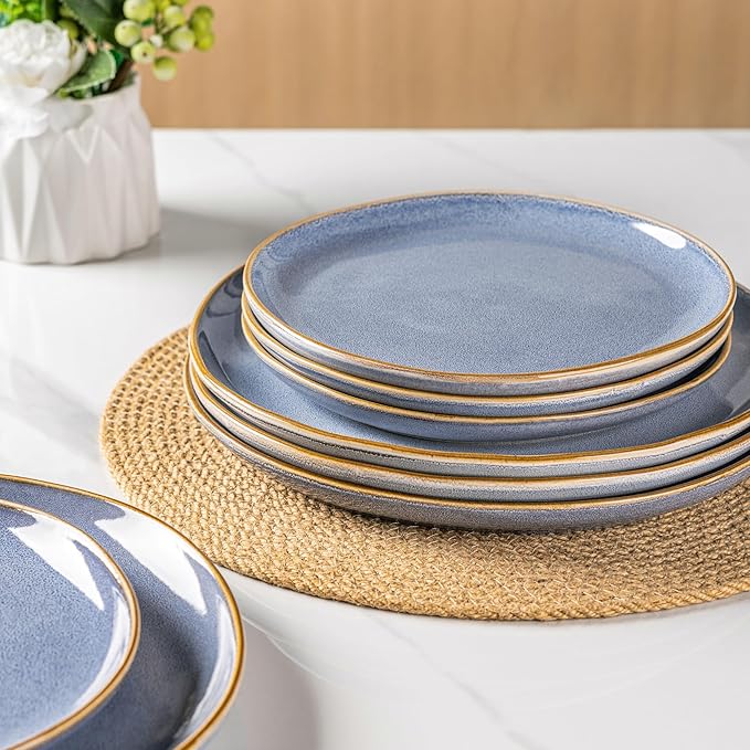 AmorArc Ceramic Dinnerware Sets,Handmade Reactive Glaze Stoneware Plates and Bowls Sets,Highly Chip and Crack Resistant Dishware | Dishwasher & Microwave Safe Dishes, Service for 4 (12pc)