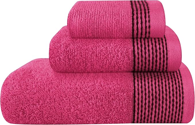 Belizzi Home Ultra Soft 3 Pack Cotton Towel Set, Contains a Bath Towel 28x55 inch, a Hand Towel 16x24 inch & a Wash Coth 12x12 inch, Ideal Everyday use, Compact & Lightweight -Hot Pink