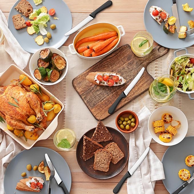 Zhehao 150 Pcs 8.39 Inches Steak Knife Sets Black Stainless Steel Serrated Edge Dinner Knives with Plastic Handle and Round Tip for Home Restaurant