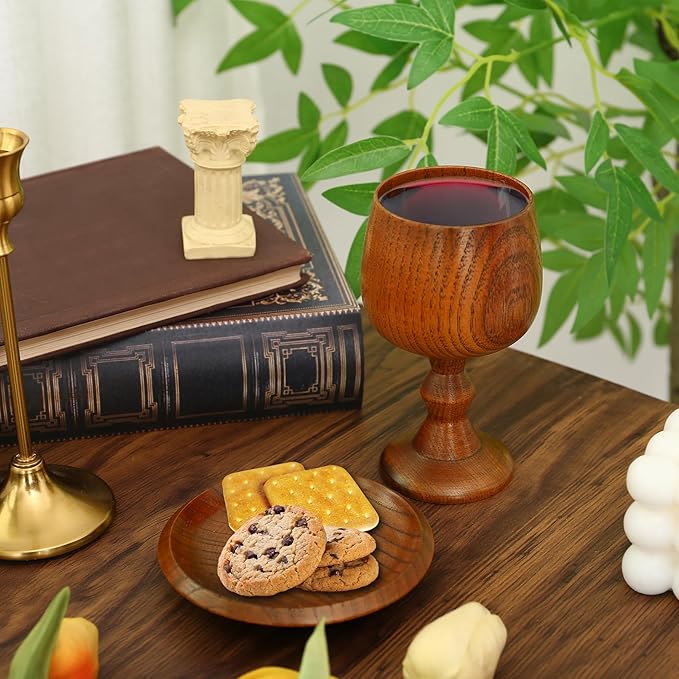 Chalice Cup Wooden, Communion Goblet with Tray & Gift Bag, Communion Chalice Wooden Goblet, Handmade Vintage Wine Cup (5.1 inches)