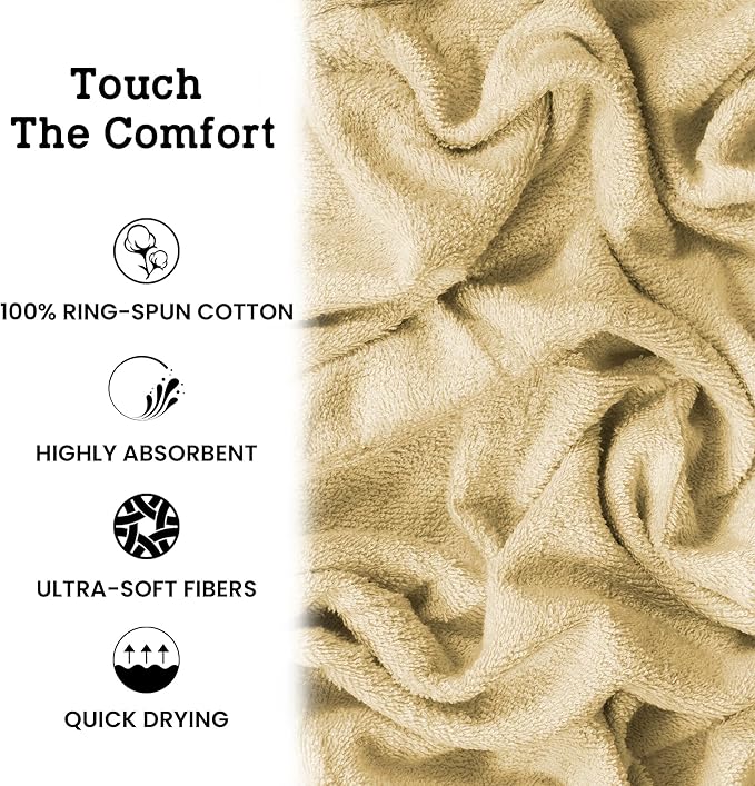 Casa Lino Bath Towel Set of 8 (2 Bath Towels, 4 Wash Cloths & 2 Hand Towels for Bathroom) - 100% Cotton - Highly Absorbent & Quick Dry - Guest Room Essentials for Bathroom Set - (Linen Brown)