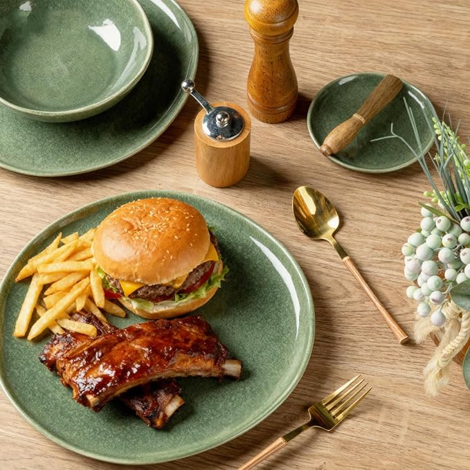 AmorArc Ceramic Dinnerware Sets,Handmade Reactive Glaze Stoneware Plates and Bowls Set,Highly Chip and Crack Resistant | Dishwasher & Microwave Safe Dishes,Service for 6 (18pc)