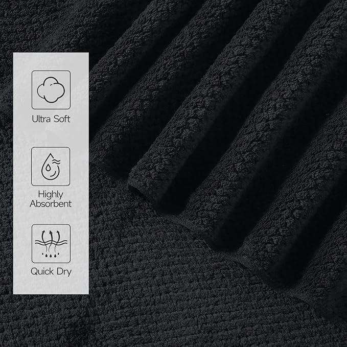 REDKISS Ultra Soft Bath Towels Set of 4-35 x 70 in Extra Large Coral Fleece Bath Towel, Highly Absorbent Plush Bathroom Towels for Adults, Quick Dry Towel Set for Spa, Gym, Travel, Black