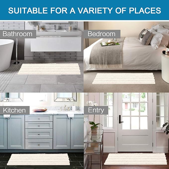 H.VERSAILTEX Bathroom Rugs Bath Mat Runner Rug Non Slip Kitchen Rug Extra Long Bath Rug Runners Oversized 59" x 20" Absorbent Washable Dry Fast Plush Area Rug for Bathroom/Bedroom - Ivory