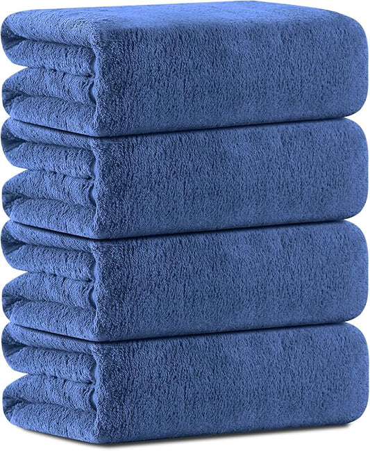 4 Pcs Oversized Bath Towels Extra Large 35x70 Inches Bath Sheets Towels for Adults Quick Dry Towel for Bathroom Ultra Soft Hotel Absorbent Towels Set Navy Blue