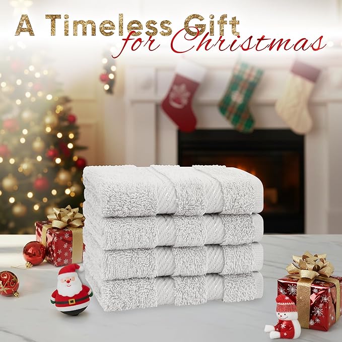 American Soft Linen Luxury Washcloths for Bathroom, 600 GSM 100% Cotton 4 Piece Turkish Wash Cloth Set, 13x13 in Soft Rags for Body and Face, Silver Gray Washcloths